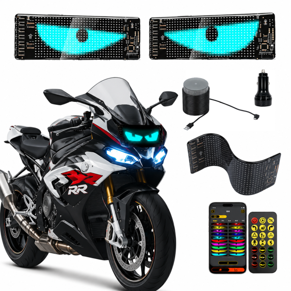 Quplavo Dual LED Eyes for Motorcycle Windshield, 7''x3'' Perfect Sync Animated Car LED Eyes, APP & Remote Control, DIY Dynamic LED Sign for Sedan SUV Truck Taxi(2-Pack)