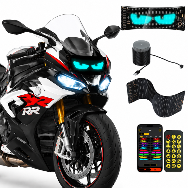 Devil Eyes Light for Motorcycle Windshield, 7''x3'' Flexible Animated LED Eyes, Bluetooth APP & Remote Control Custom Text Pattern Dynamic LED Sign for Car Taxi Sedan SUV
