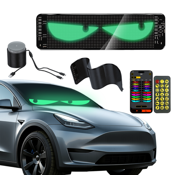 Quplavo Devil Eyes Light for Car Windshield 14.72"x3.62" Programmable LED Sign, APP & Remote Control & Car Charger Dynamic LED Eyes Display for Sedan SUV Medium Truck(1-Pack)