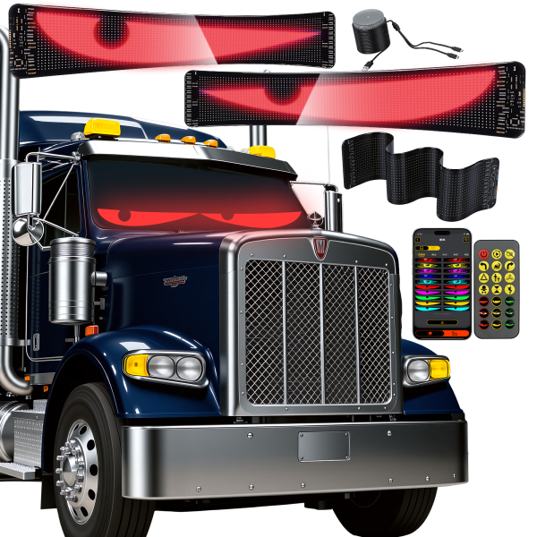 Dual LED Eyes for Car Windshield, 23.42"x4.72" Full Color Programmable Dynamic LED Sign, IP65 Waterproof Flexible Panel with APP, Remote Control & Car Charger for Golf Cart SUV Truck(2-Pack)